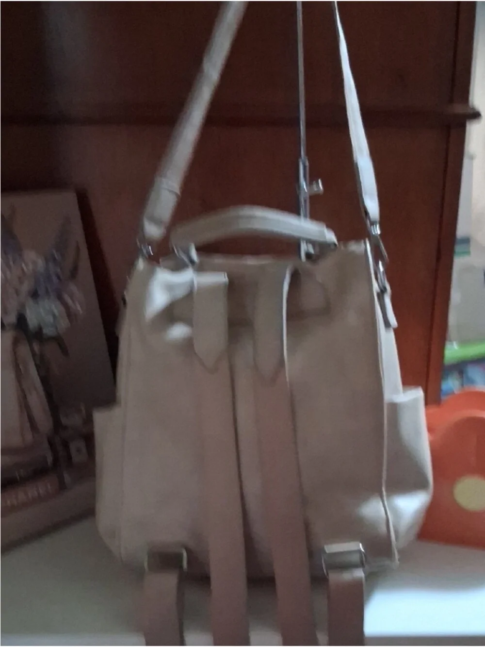 Women’s Leather Backpack Handbag in Light Beige